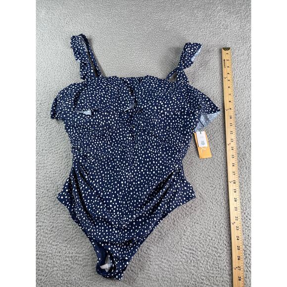 Kona Sol One Piece Swimsuit Women 18 Blue Polka Dot Padded Ruffle Adj Straps NWT - Picture 4 of 10